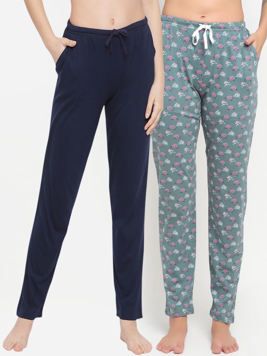 

Kanvin Women Pack Of 2 Printed Cotton Lounge Pants, Navy blue