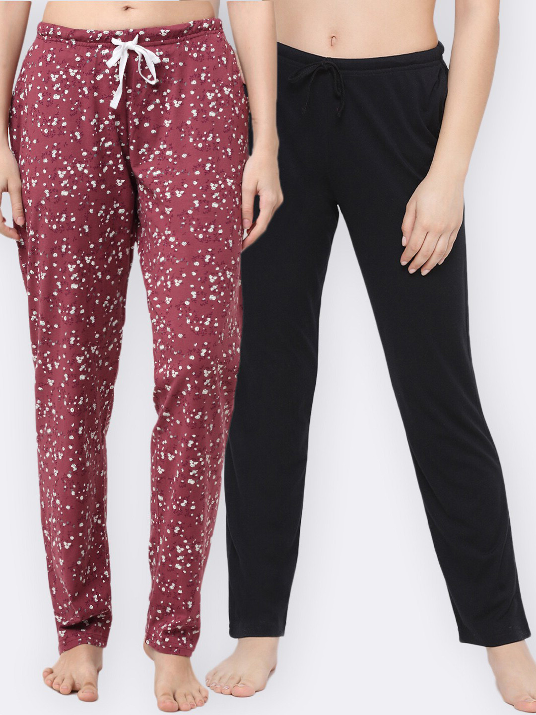 

Kanvin Women Pack Of 2 Printed Pure Cotton Lounge Pants, Black