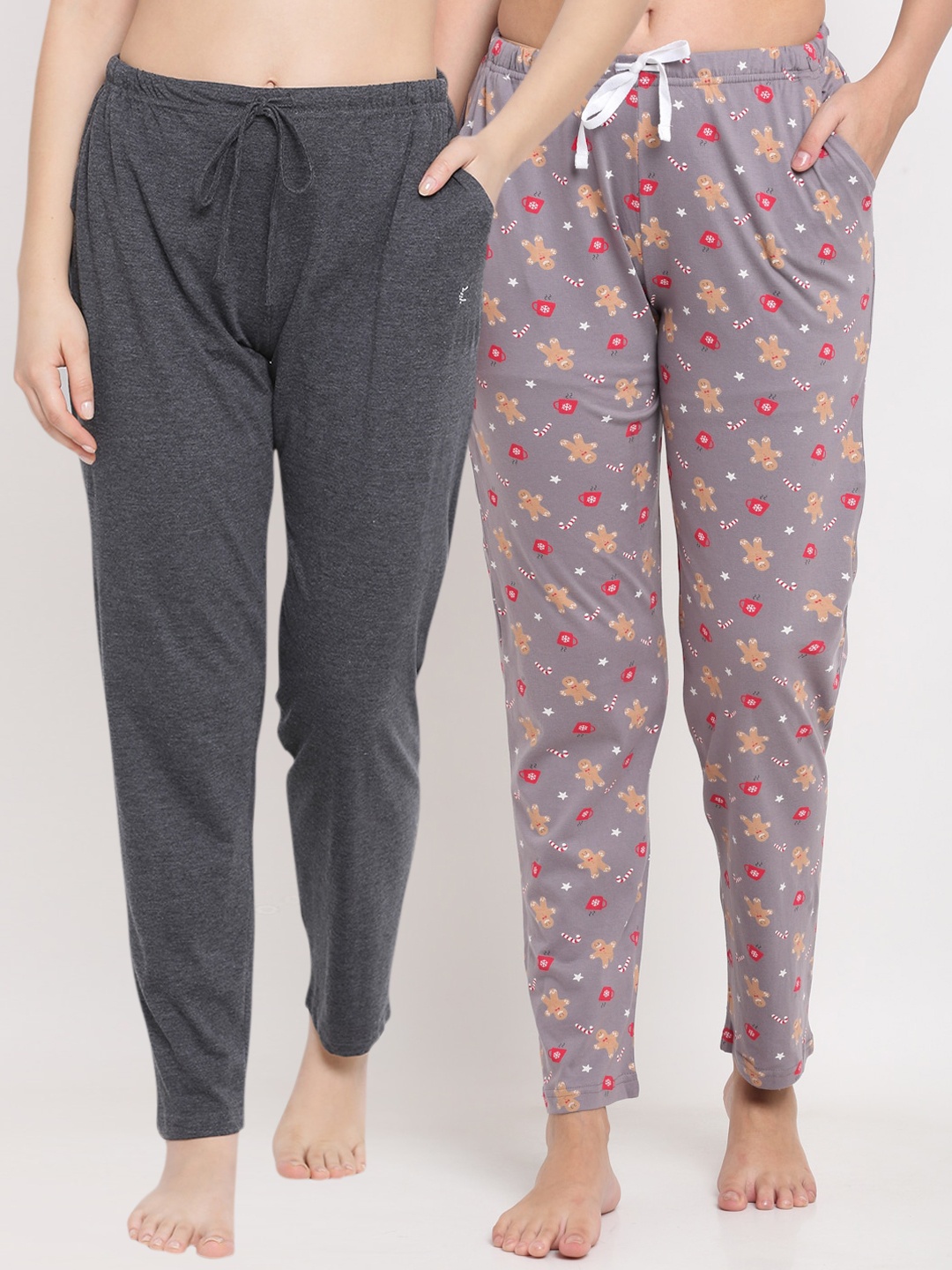 

Kanvin Women Pack of 2 Printed Cotton Lounge Pants, Charcoal