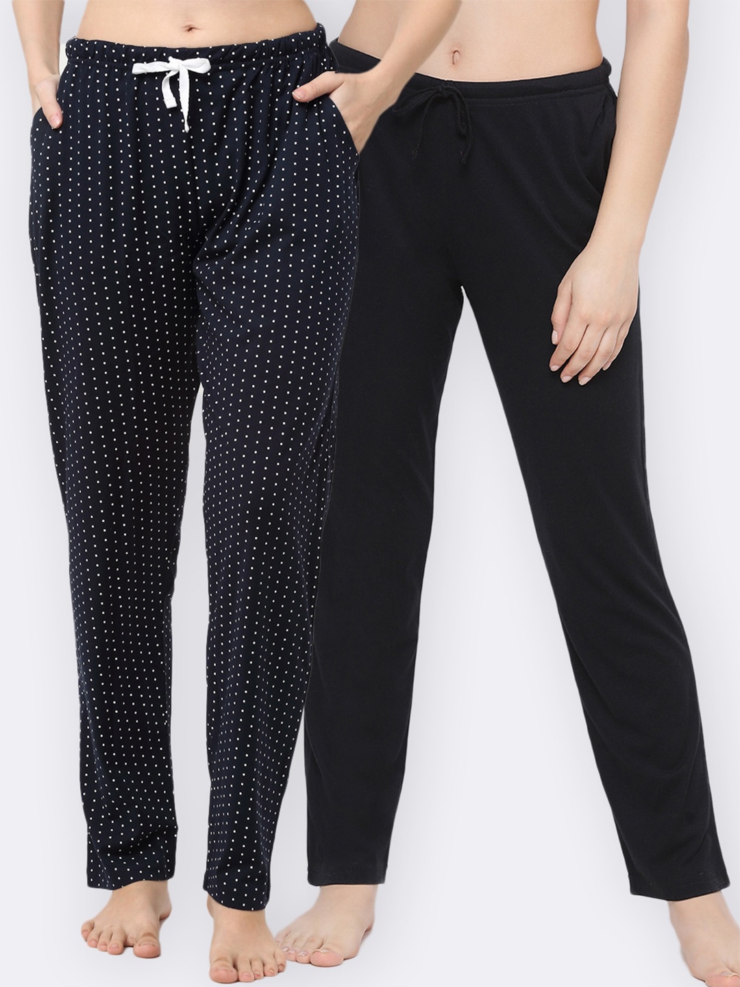 

Kanvin Women Pack Of 2 Solid Cotton Lounge Pants, Black