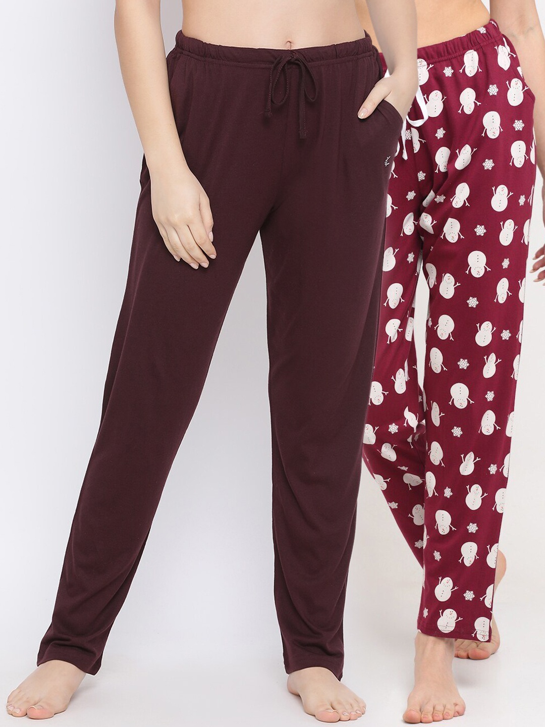 

Kanvin Women Pack Of 2 Printed Pure Cotton Lounge Pants, Brown