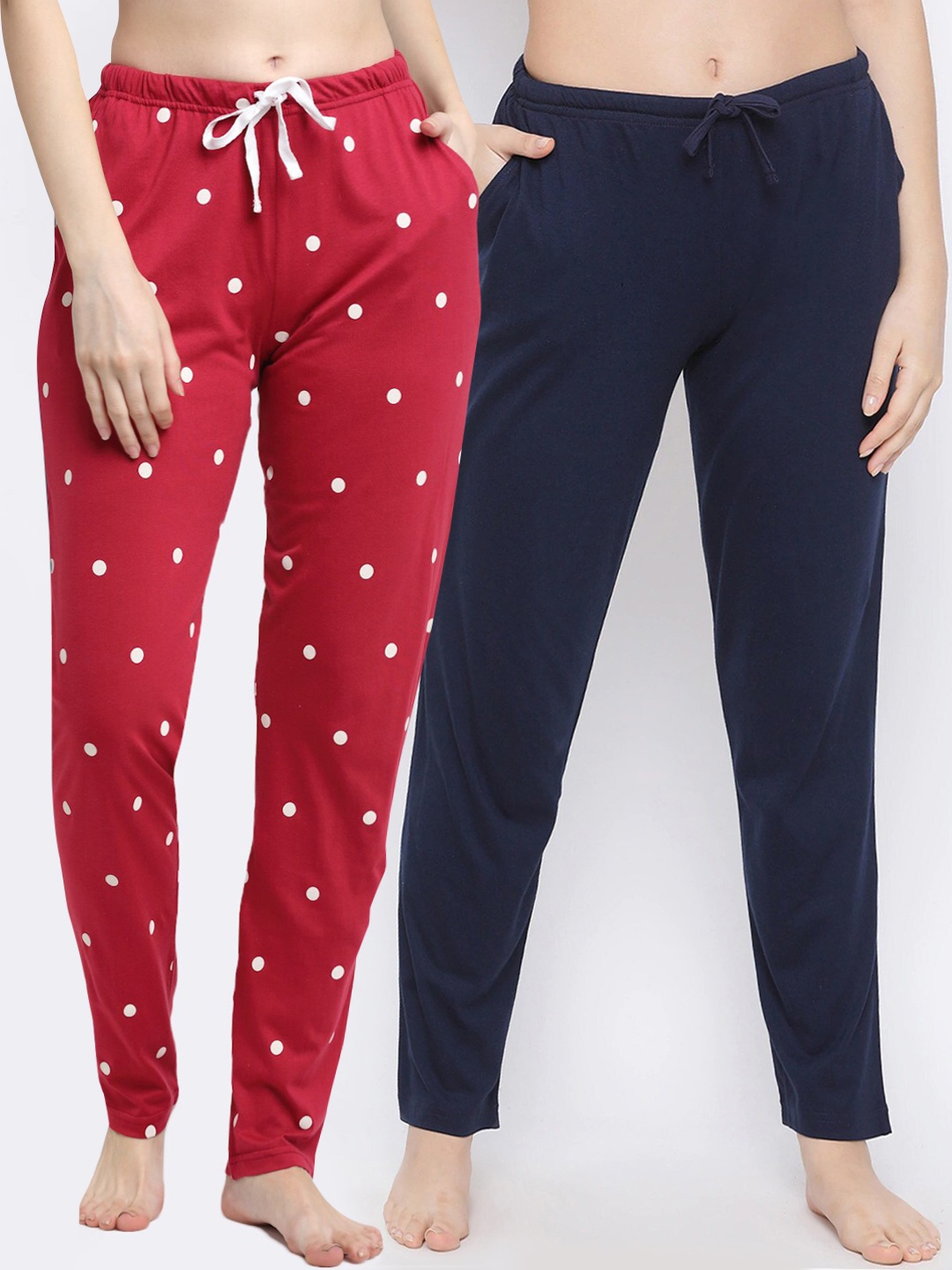 

Kanvin Women Pack Of 2 Printed Pure Cotton Lounge Pants, Navy blue