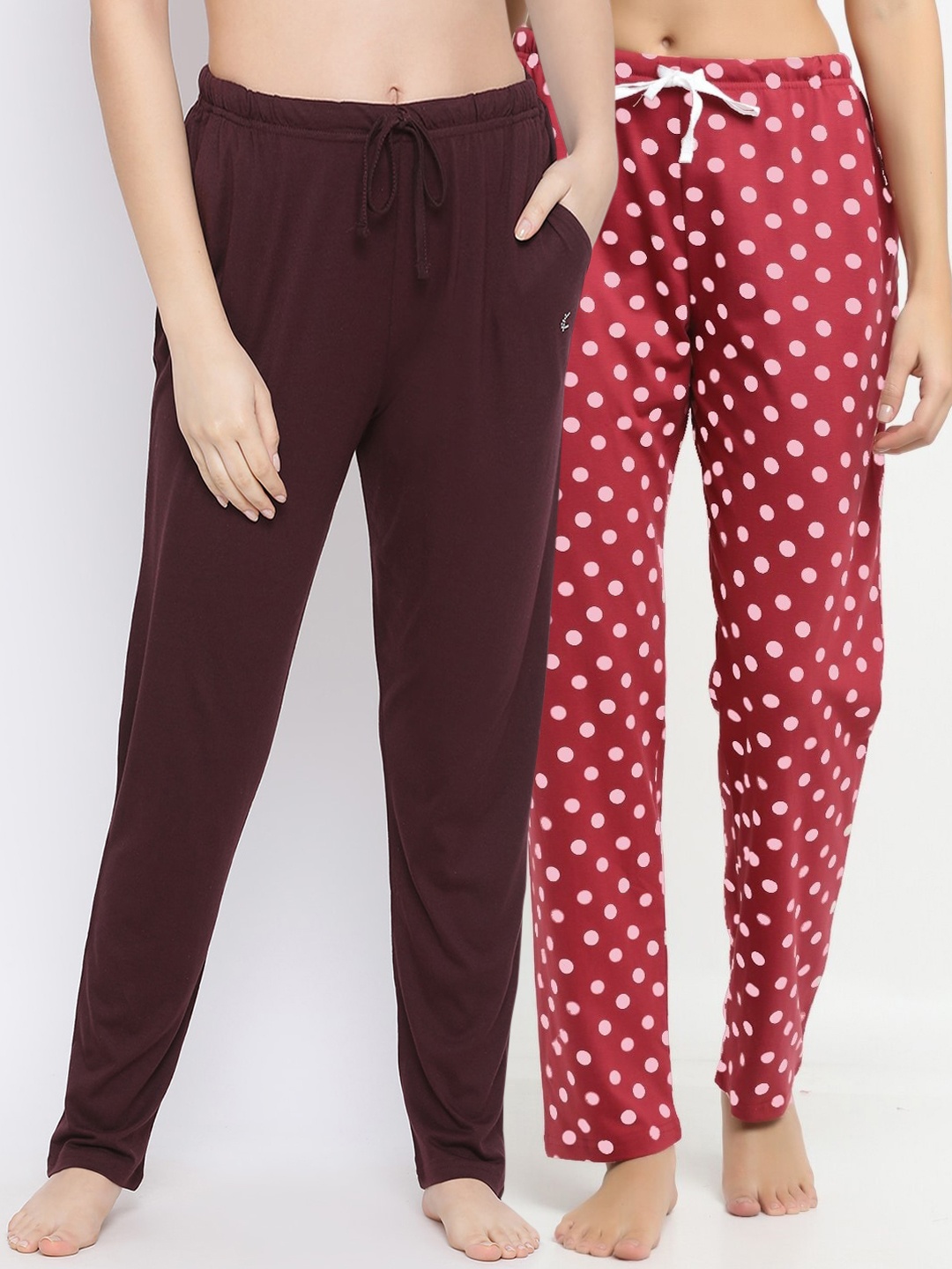 

Kanvin Women Pack Of 2 Red & Brown Printed Pure Cotton Brown Lounge Pants
