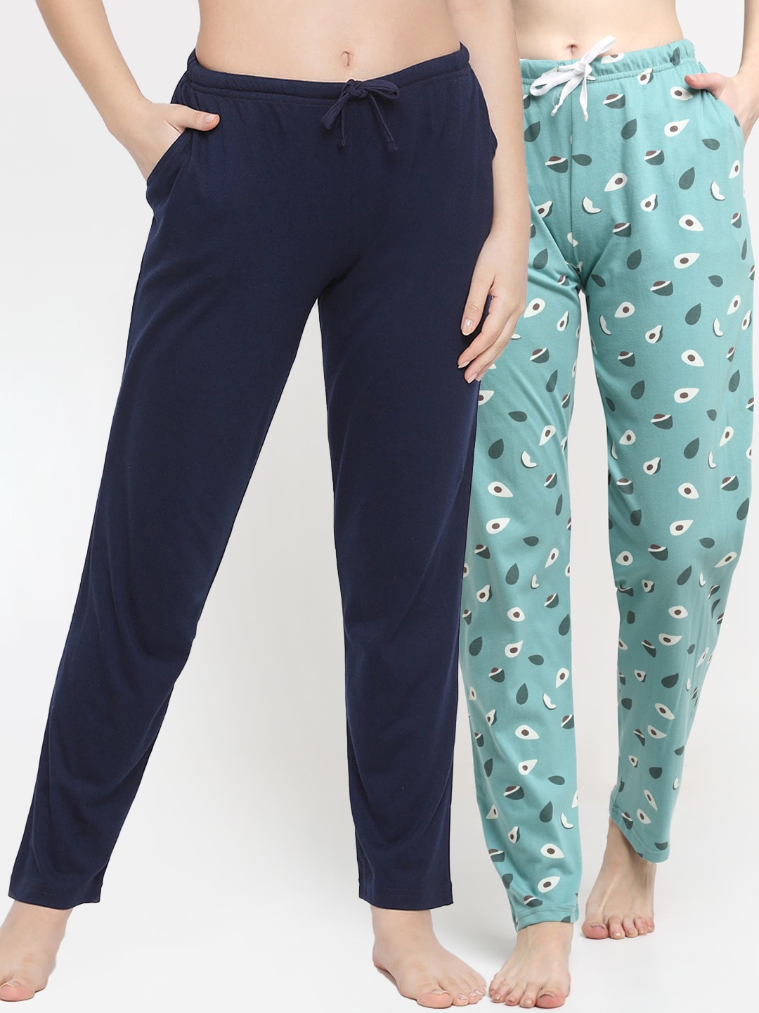 

Kanvin Women Pack of 2 Printed Cotton Lounge Pants, Navy blue