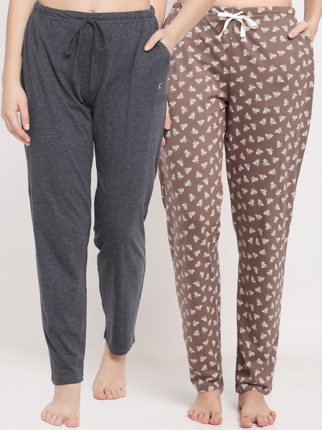 

Kanvin Women Pack Of 2 Printed Pure Cotton Lounge Pants, Charcoal