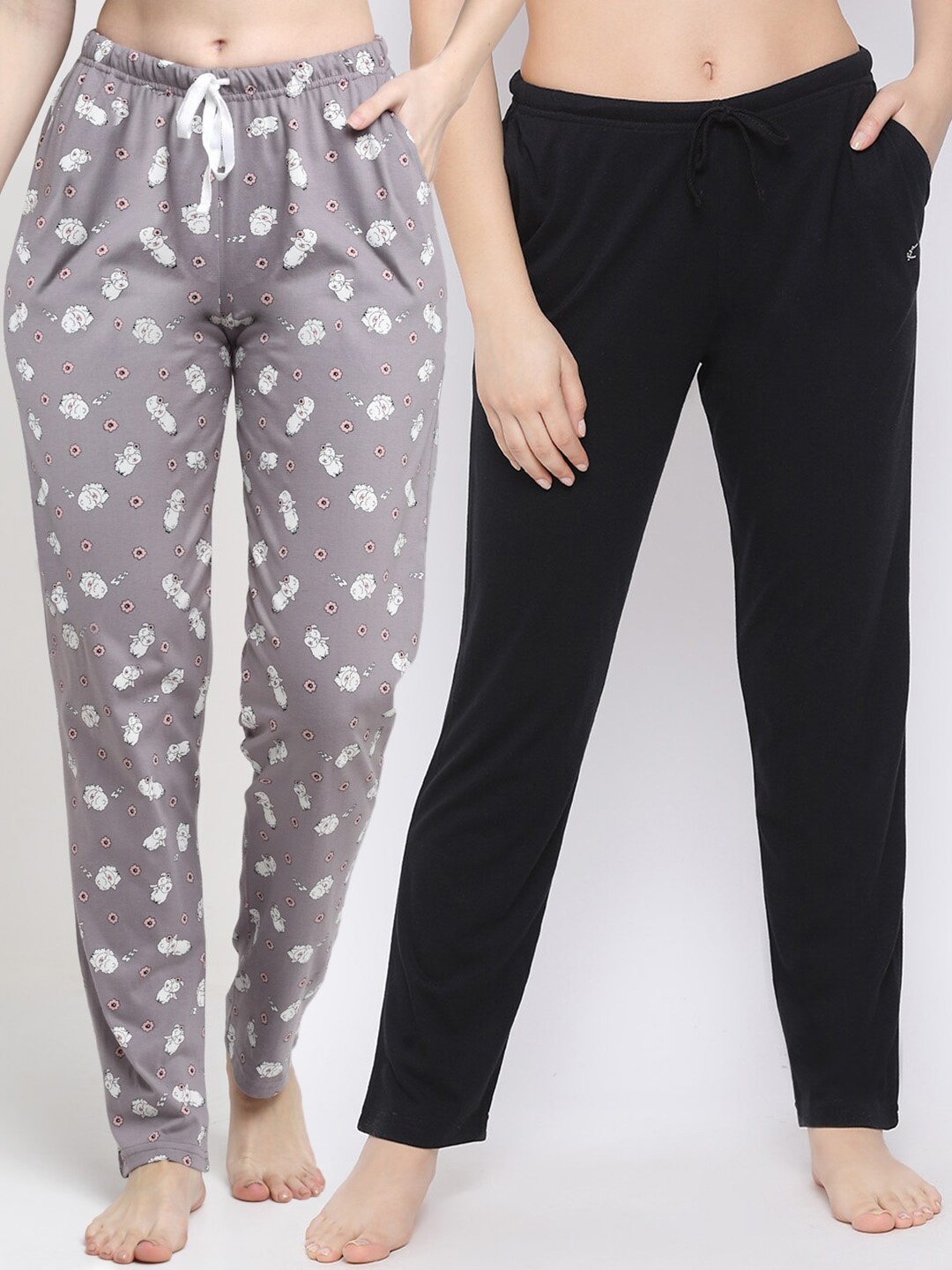 

Kanvin Women Pack Of 2 Printed Cotton Lounge Pants, Black