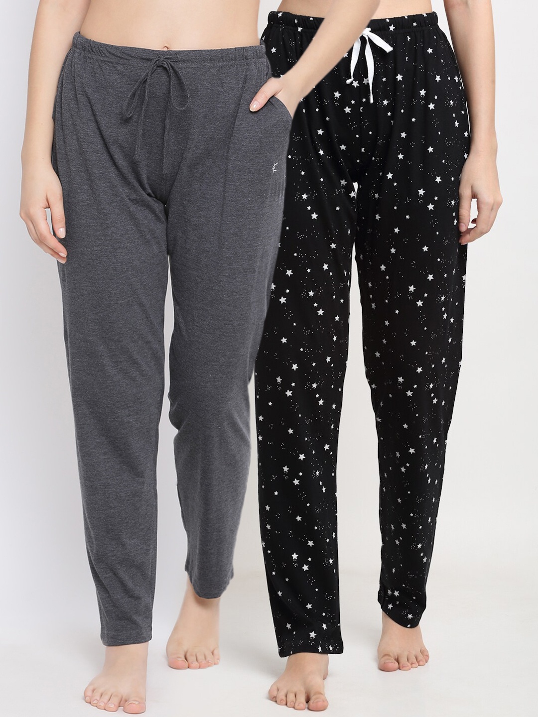 

Kanvin Women Pack Of 2 Printed Pure Cotton Lounge Pants, Charcoal