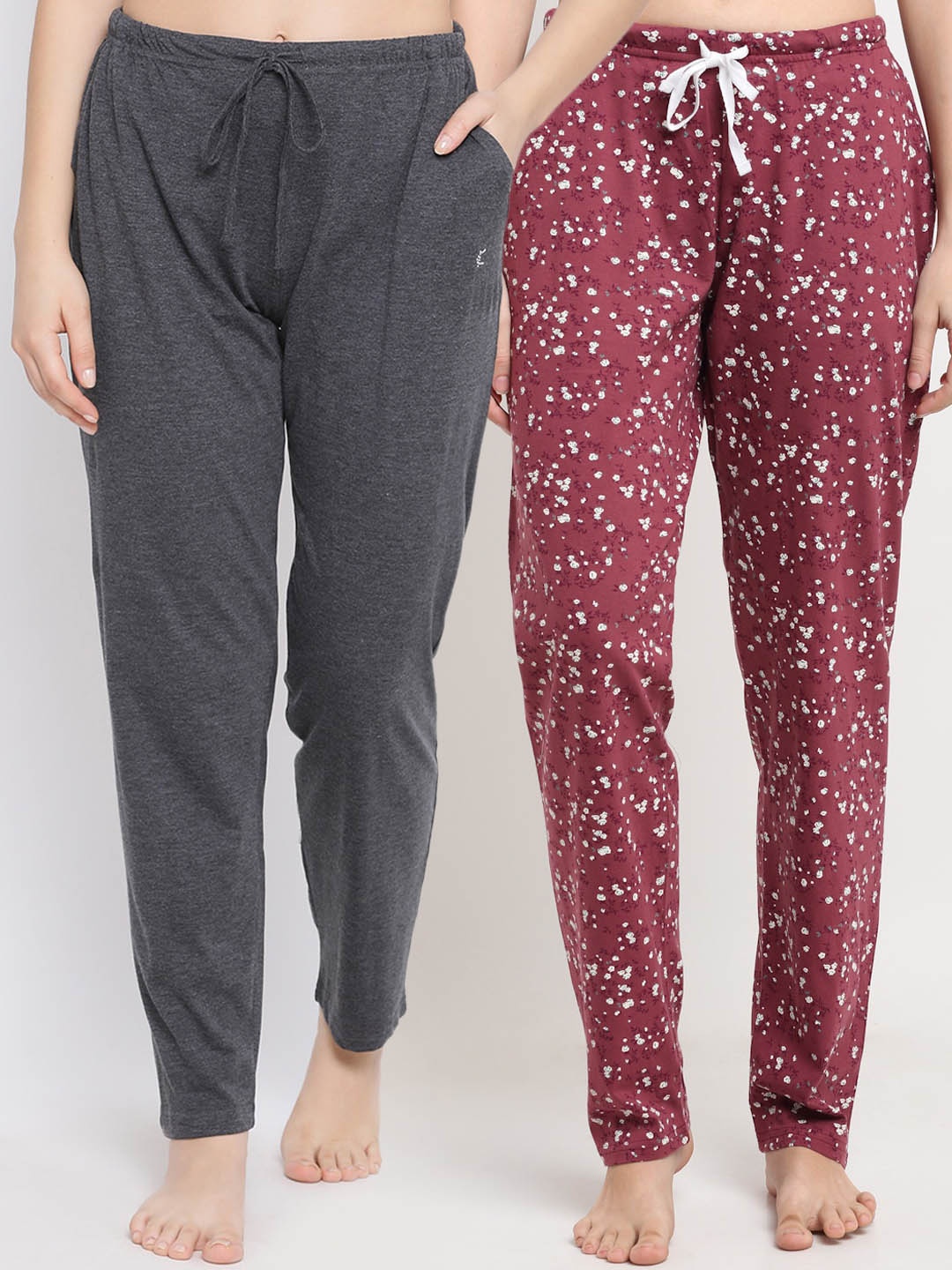 

Kanvin Women Pack of 2 Printed Cotton Lounge Pants, Charcoal