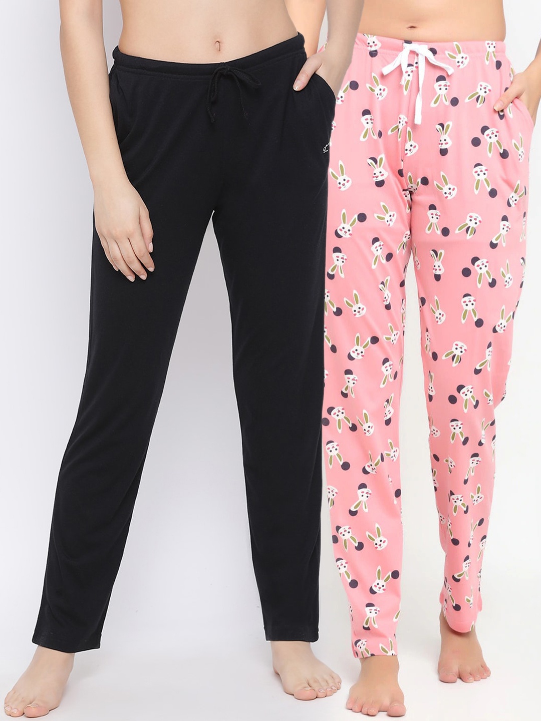 

Kanvin Women Pack Of 2 Printed Cotton Lounge Pants, Black