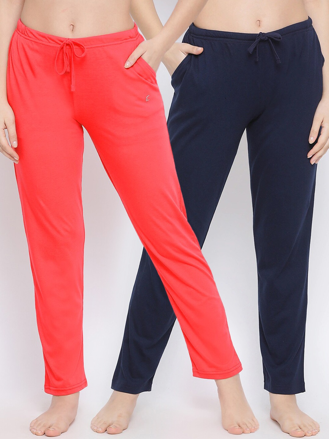 

Kanvin Women Pack Of 2 Solid Pure Cotton Lounge Pants, Navy blue