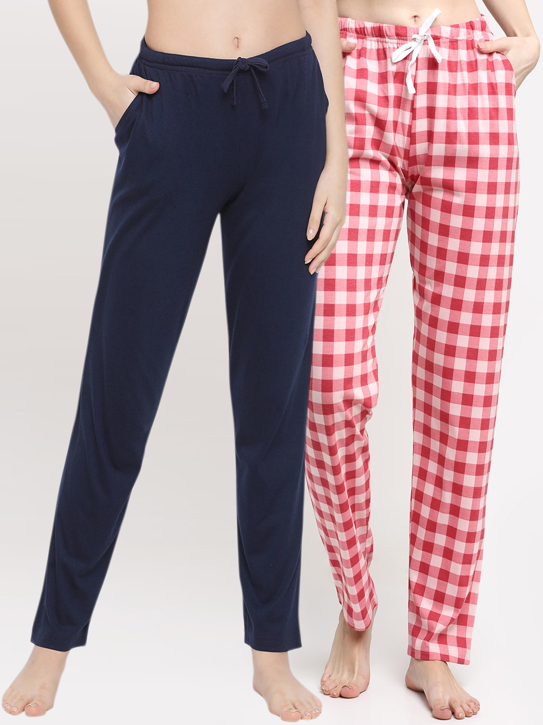 

Kanvin Women Pack Of 2 Printed Pure Cotton Lounge Pants, Navy blue