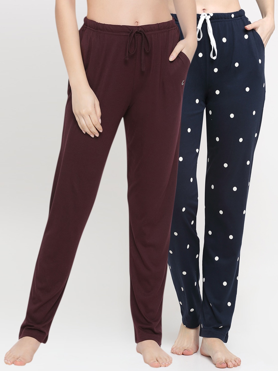 

Kanvin Women Pack Of 2 Printed Cotton Lounge Pants, Brown