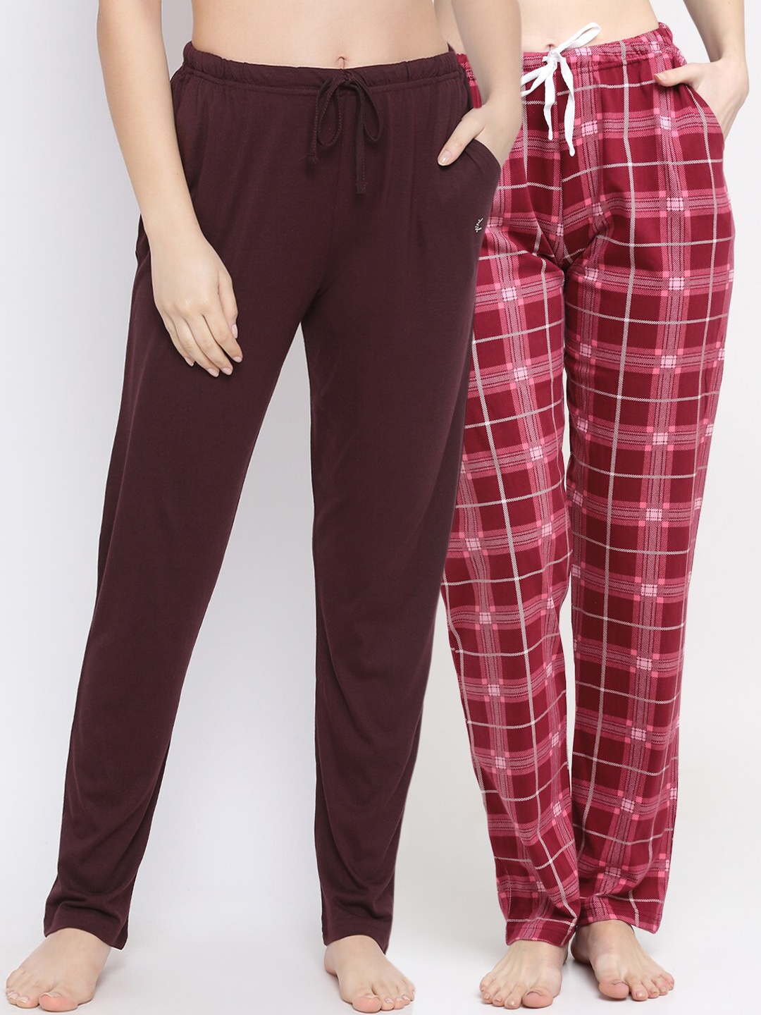 

Kanvin Women Pack Of 2 Printed Pure Cotton Lounge Pants, Brown