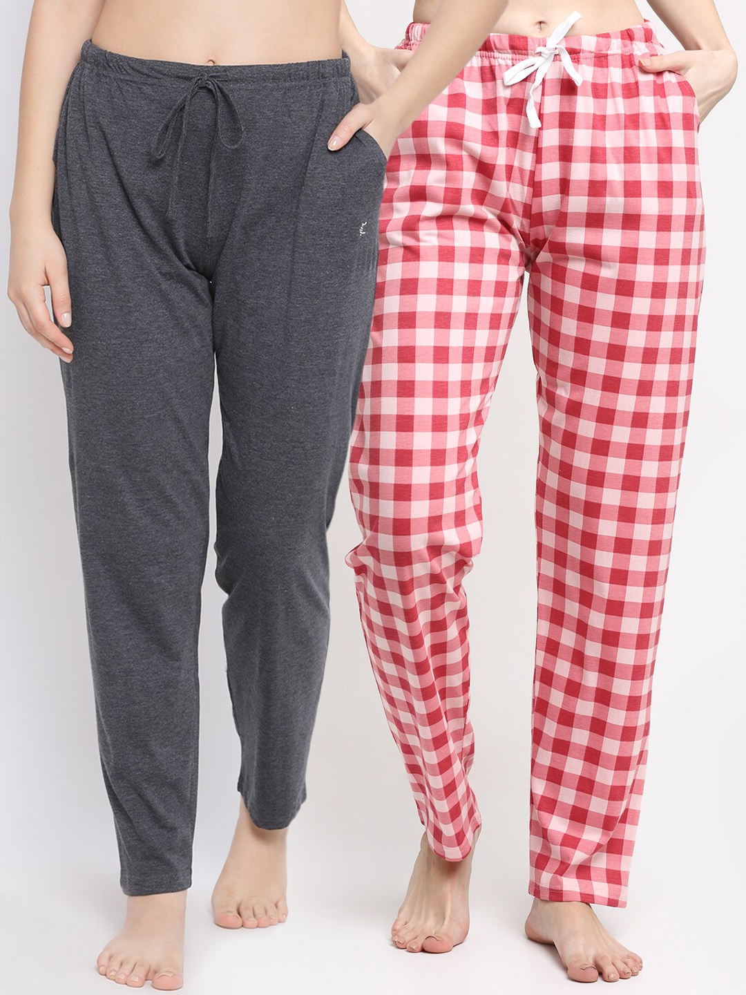 

Kanvin Women Pack Of 2 Printed Cotton Lounge Pants, Charcoal
