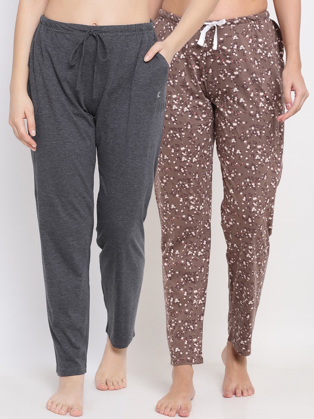 

Kanvin Women Pack Of 2 Printed Pure Cotton Lounge Pants, Charcoal