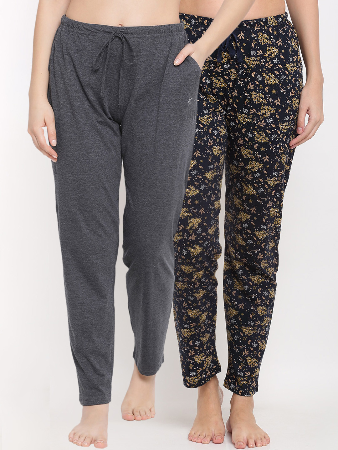 

Kanvin Women Pack Of 2 Printed Pure Cotton Lounge Pants, Charcoal