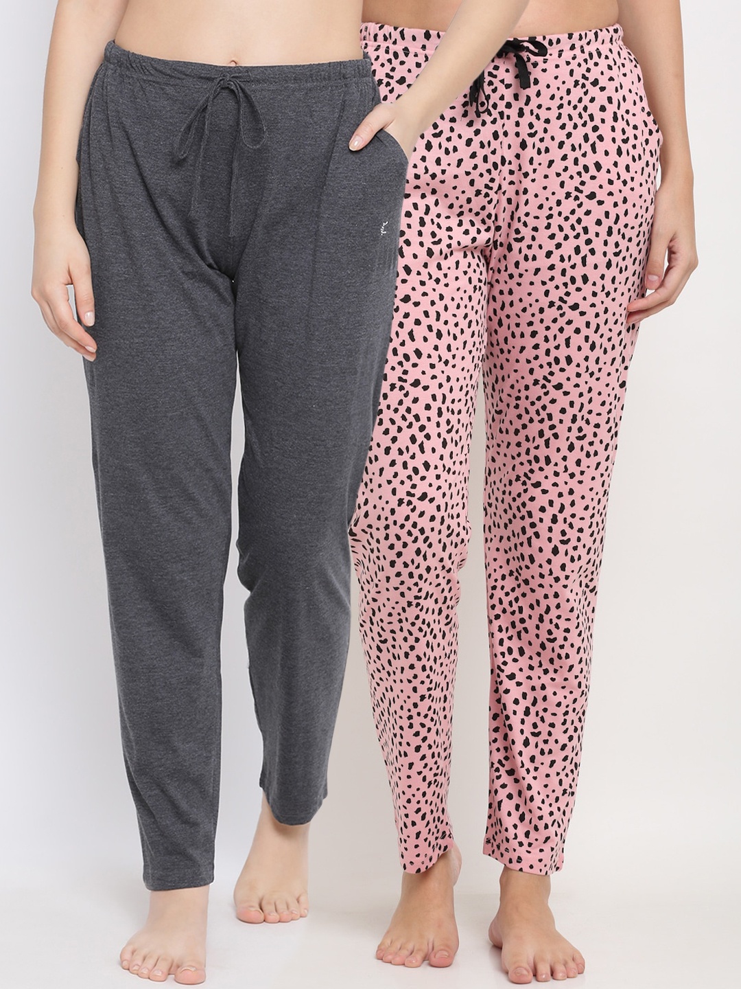 

Kanvin Women Pack Of 2 Printed Pure Cotton Lounge Pants, Charcoal