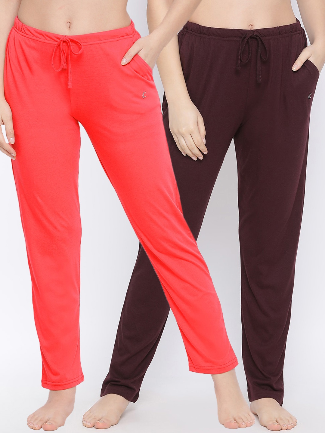 

Kanvin Women Pack Of 2 Solid Cotton Lounge Pants, Brown