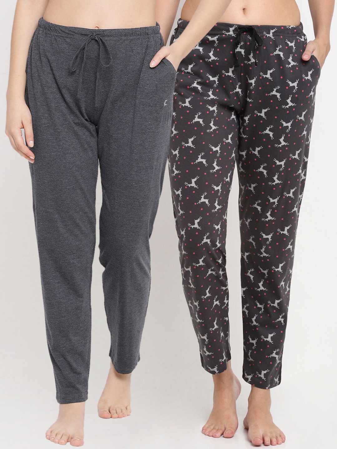

Kanvin Women Pack of 2 Printed Cotton Lounge Pants, Charcoal