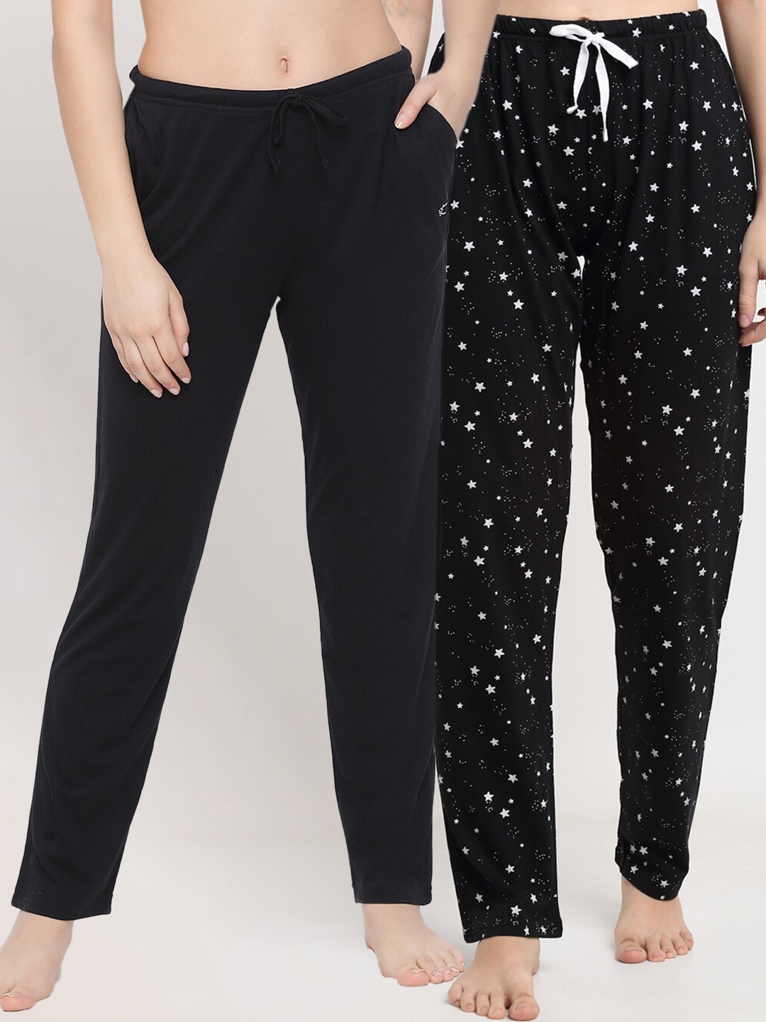 

Kanvin Women Pack Of 2 Printed Pure Cotton Lounge Pants, Black