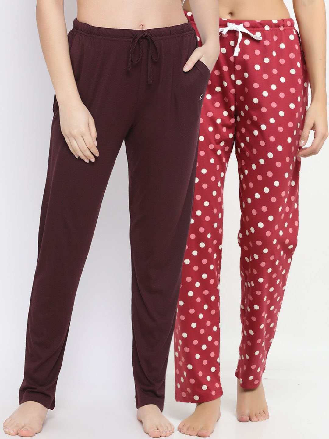 

Kanvin Women Pack Of 2 Printed Cotton Lounge Pants, Brown