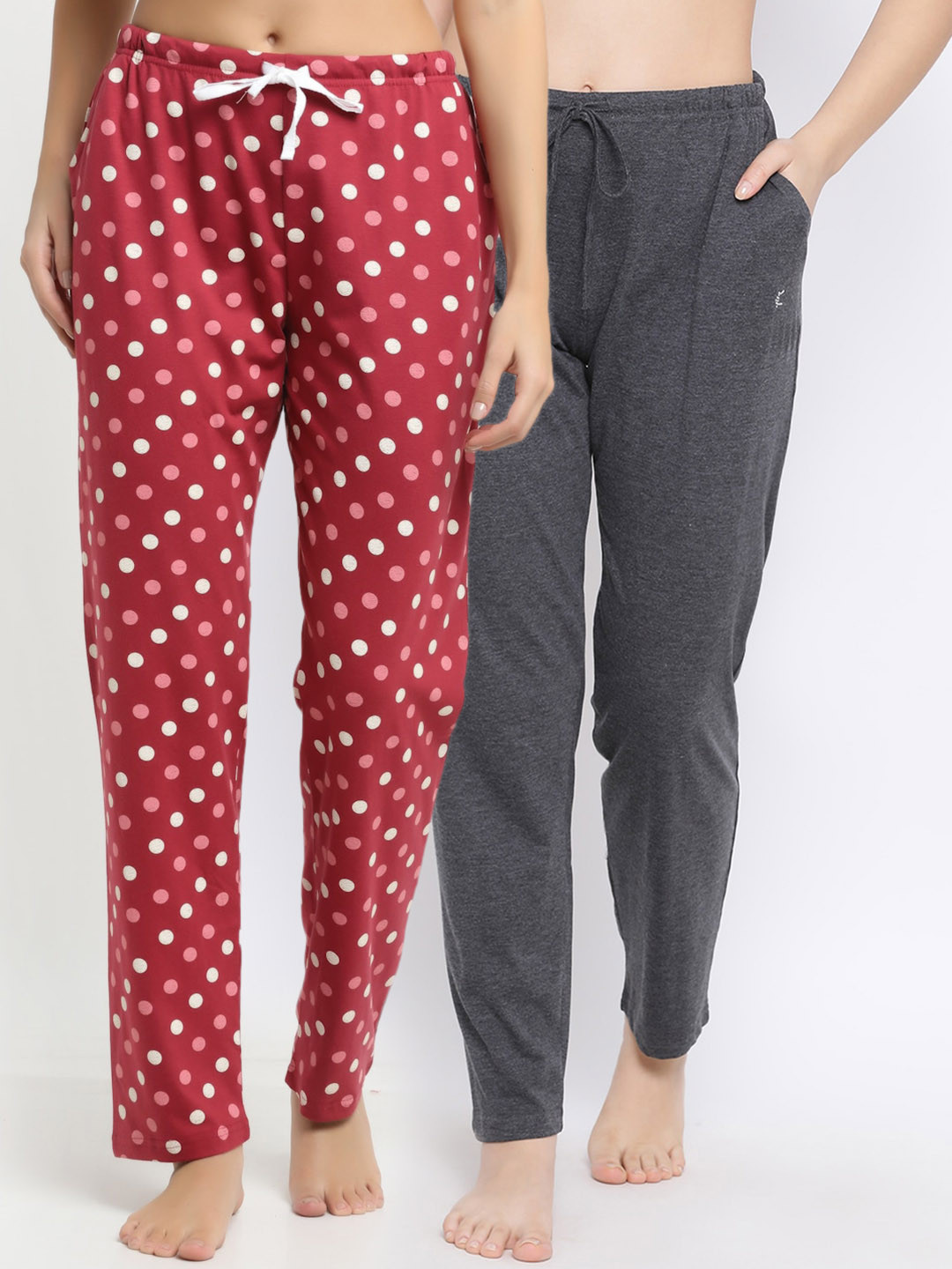 

Kanvin Women Pack Of 2 Printed Cotton Lounge Pants, Charcoal