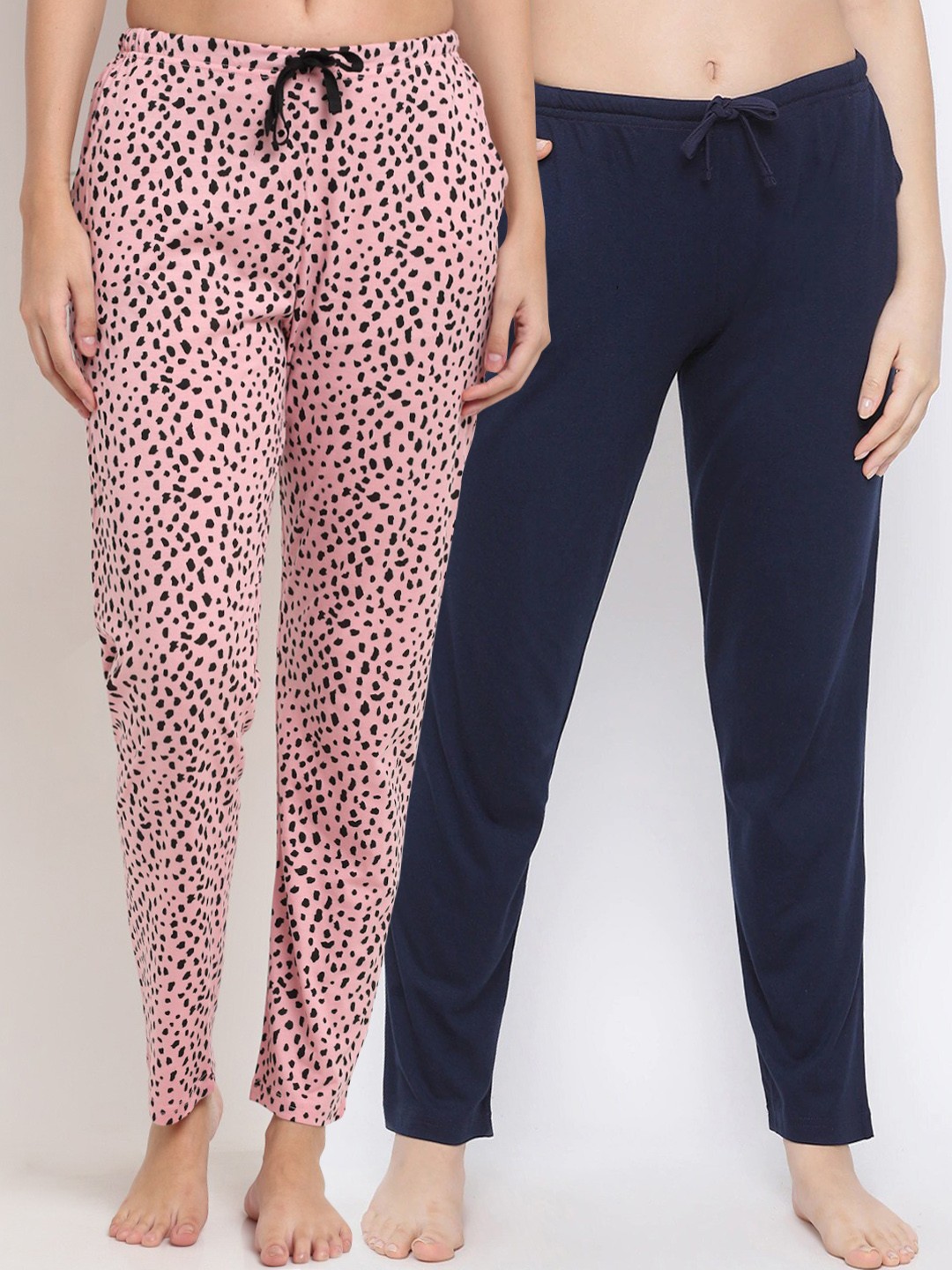 

Kanvin Women Pack Of 2 Printed Pure Cotton Lounge Pants, Navy blue