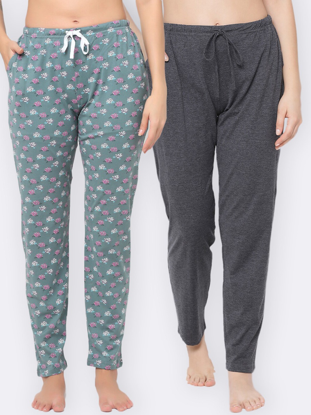 

Kanvin Women Pack Of 2 Pure Cotton Lounge Pants, Charcoal
