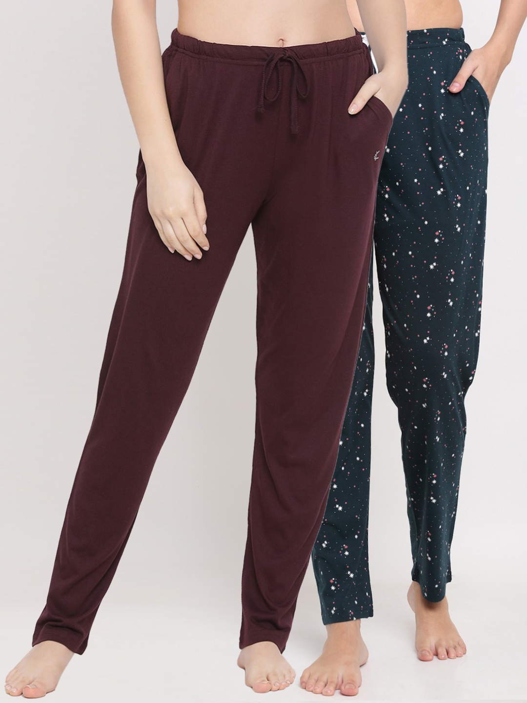 

Kanvin Women Pack Of 2 Printed Cotton Lounge Pants, Brown