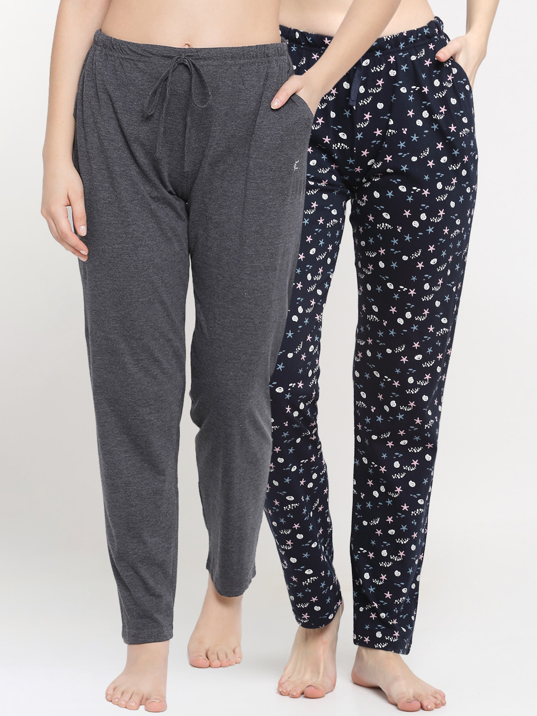 

Kanvin Women Pack Of 2 Printed Cotton Lounge Pants, Charcoal