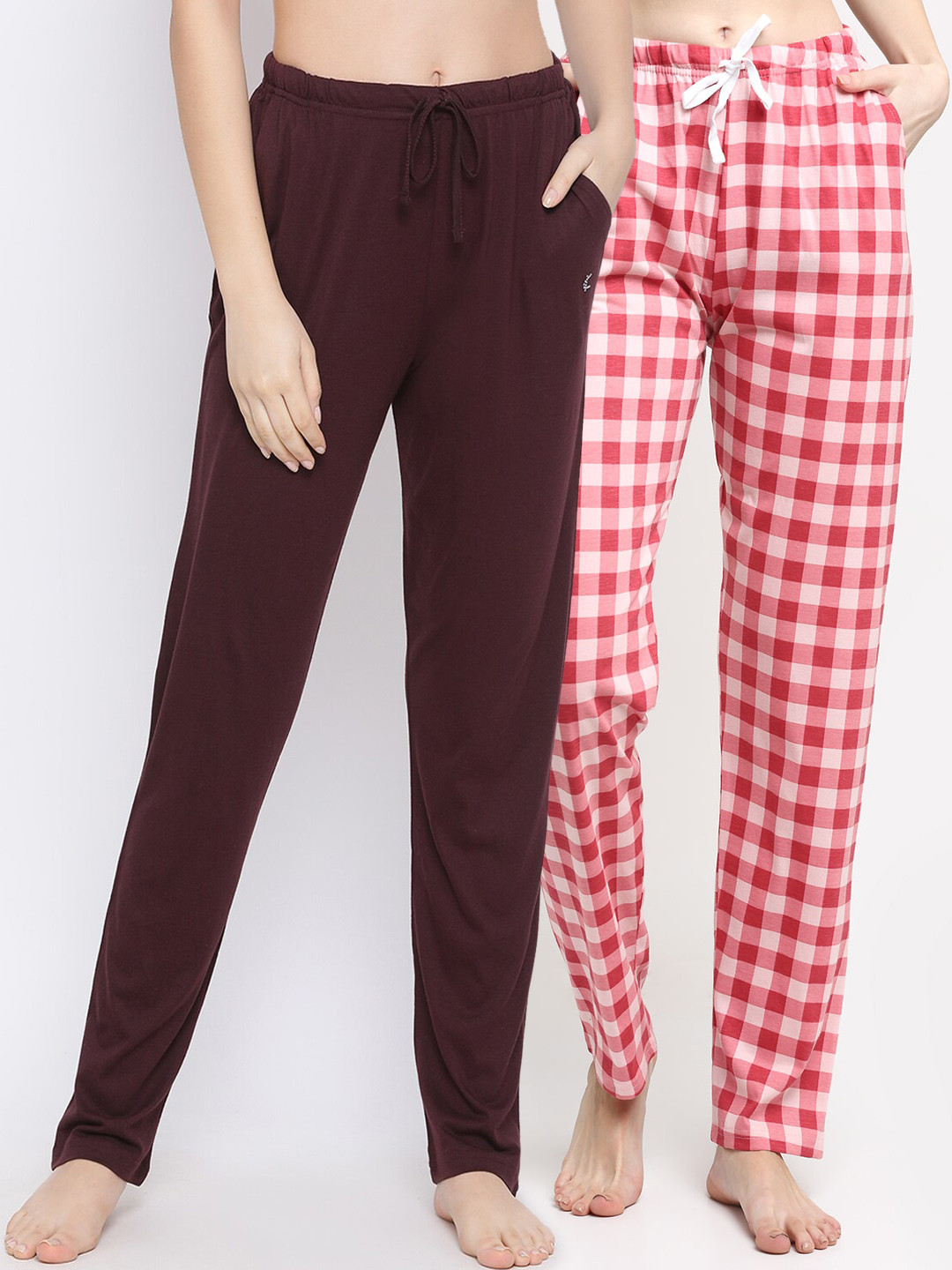 

Kanvin Women Pack Of 2 Pure Cotton Lounge Pants, Brown