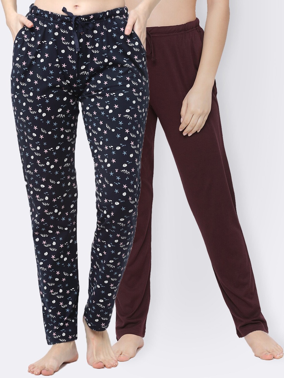 

Kanvin Women Pack Of 2 Pure Cotton Lounge Pants, Brown
