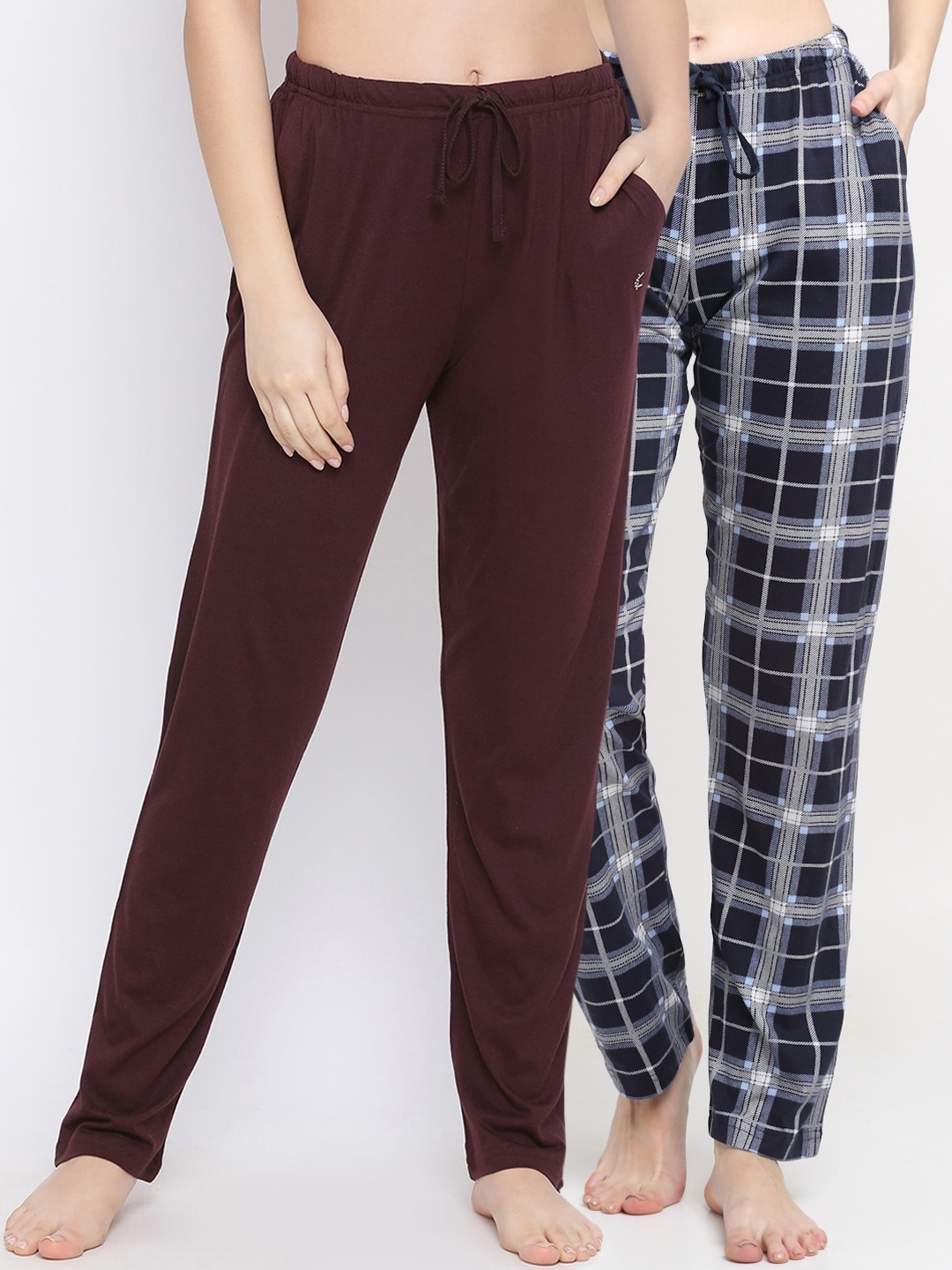 

Kanvin Women Pack of 2 Printed Cotton Lounge Pants, Brown