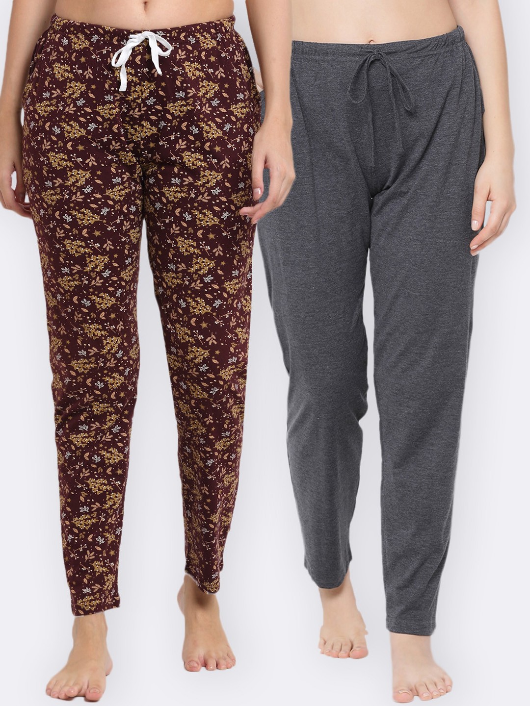 

Kanvin Women Pack Of 2 Printed Cotton Lounge Pants, Charcoal