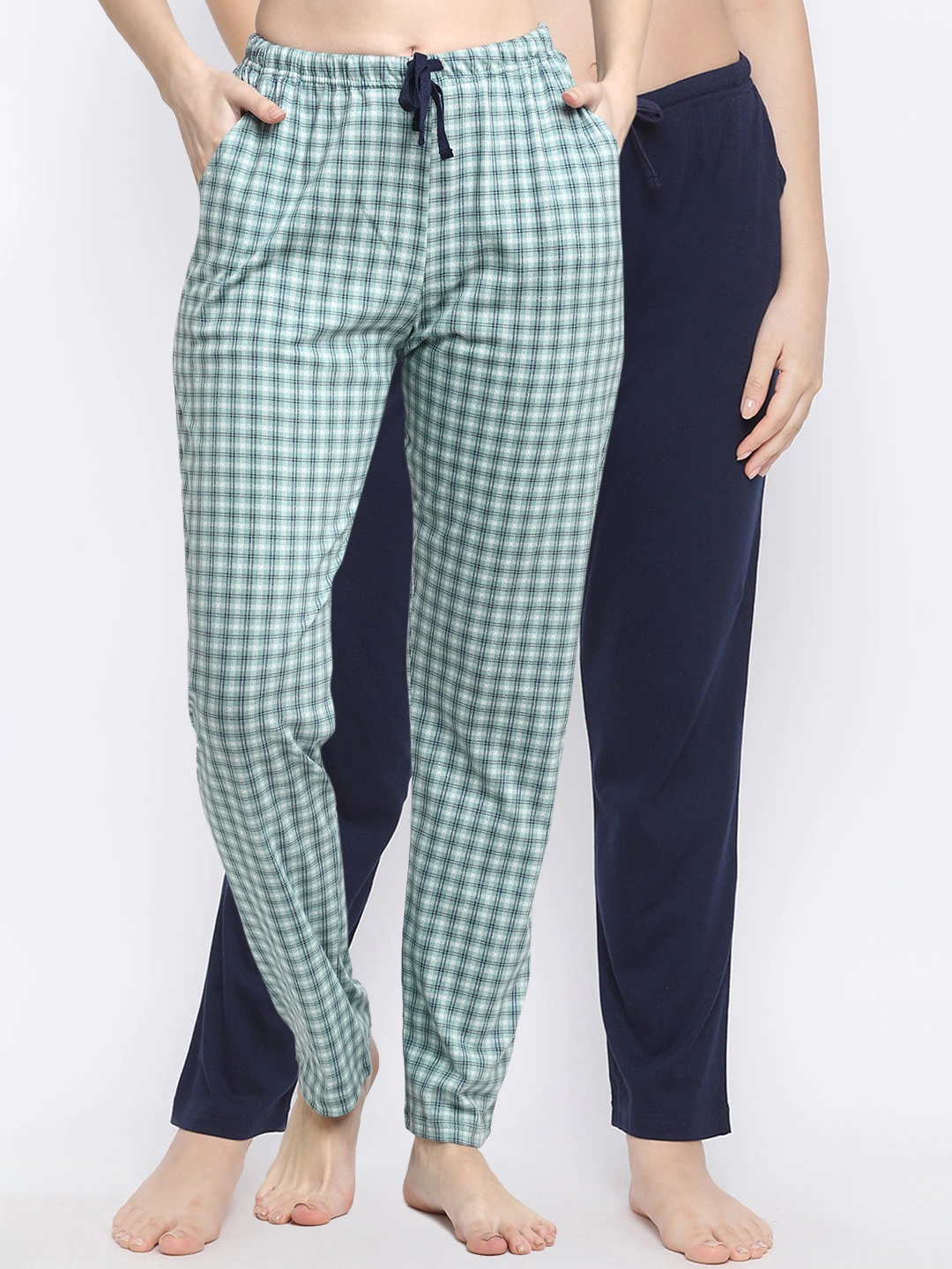 

Kanvin Women Pack Of 2 Pure Cotton Lounge Pants, Navy blue