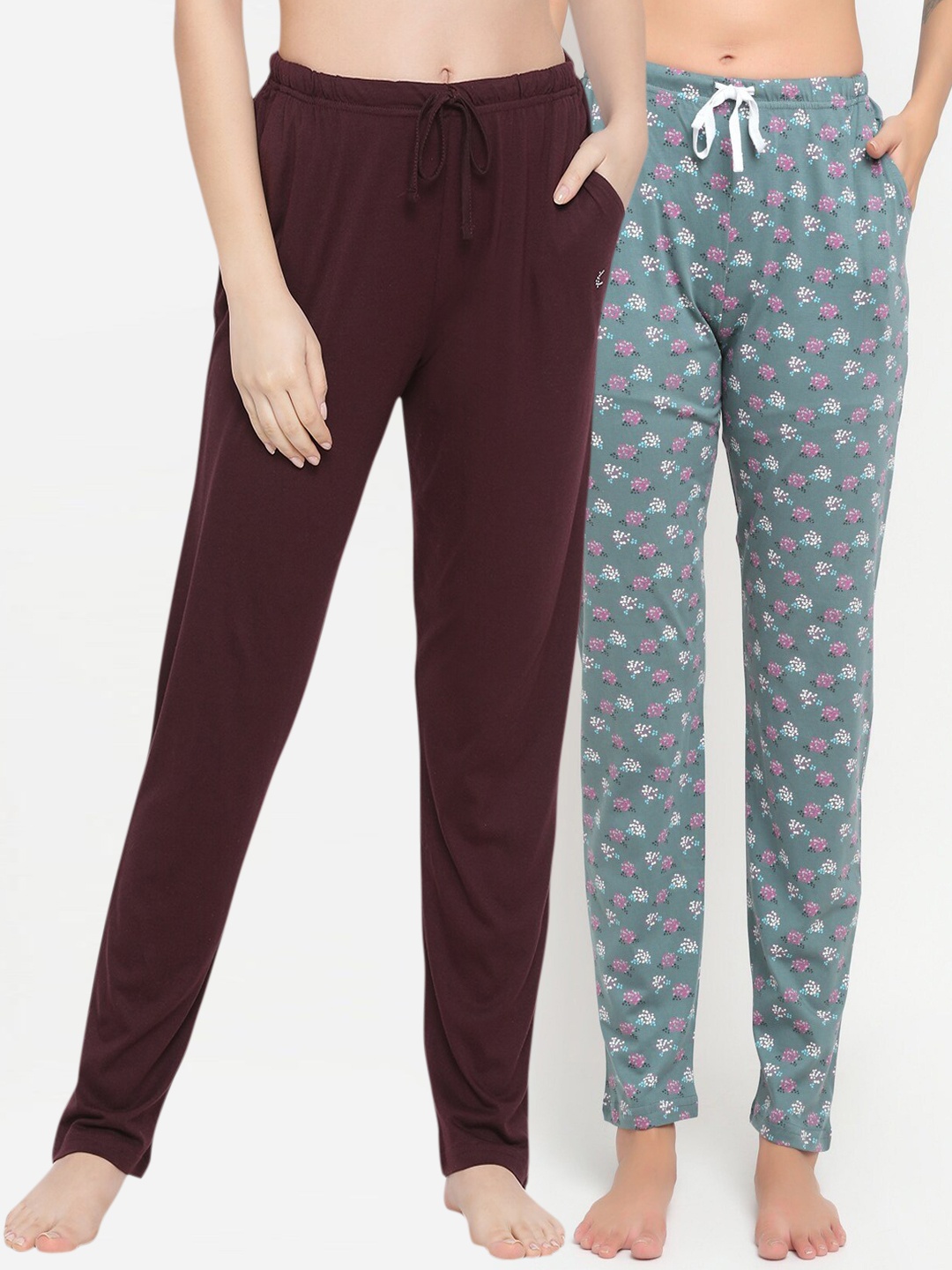 

Kanvin Women Pack Of 2 Printed Cotton Lounge Pants, Brown