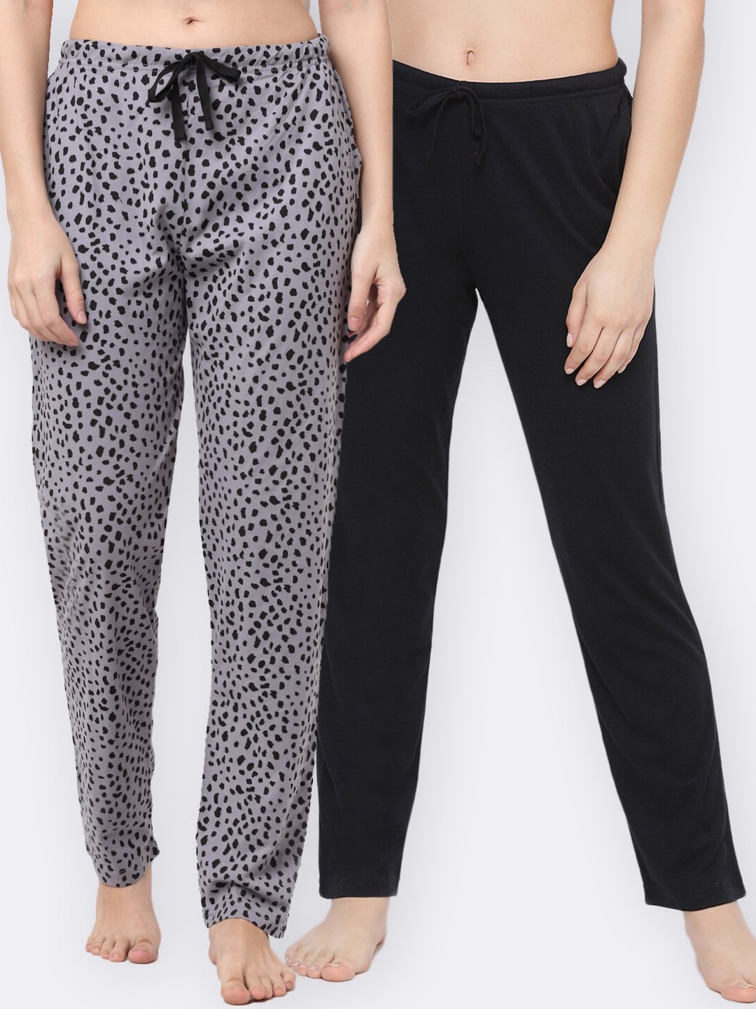 

Kanvin Women Pack of 2 Printed Cotton Lounge Pants, Black