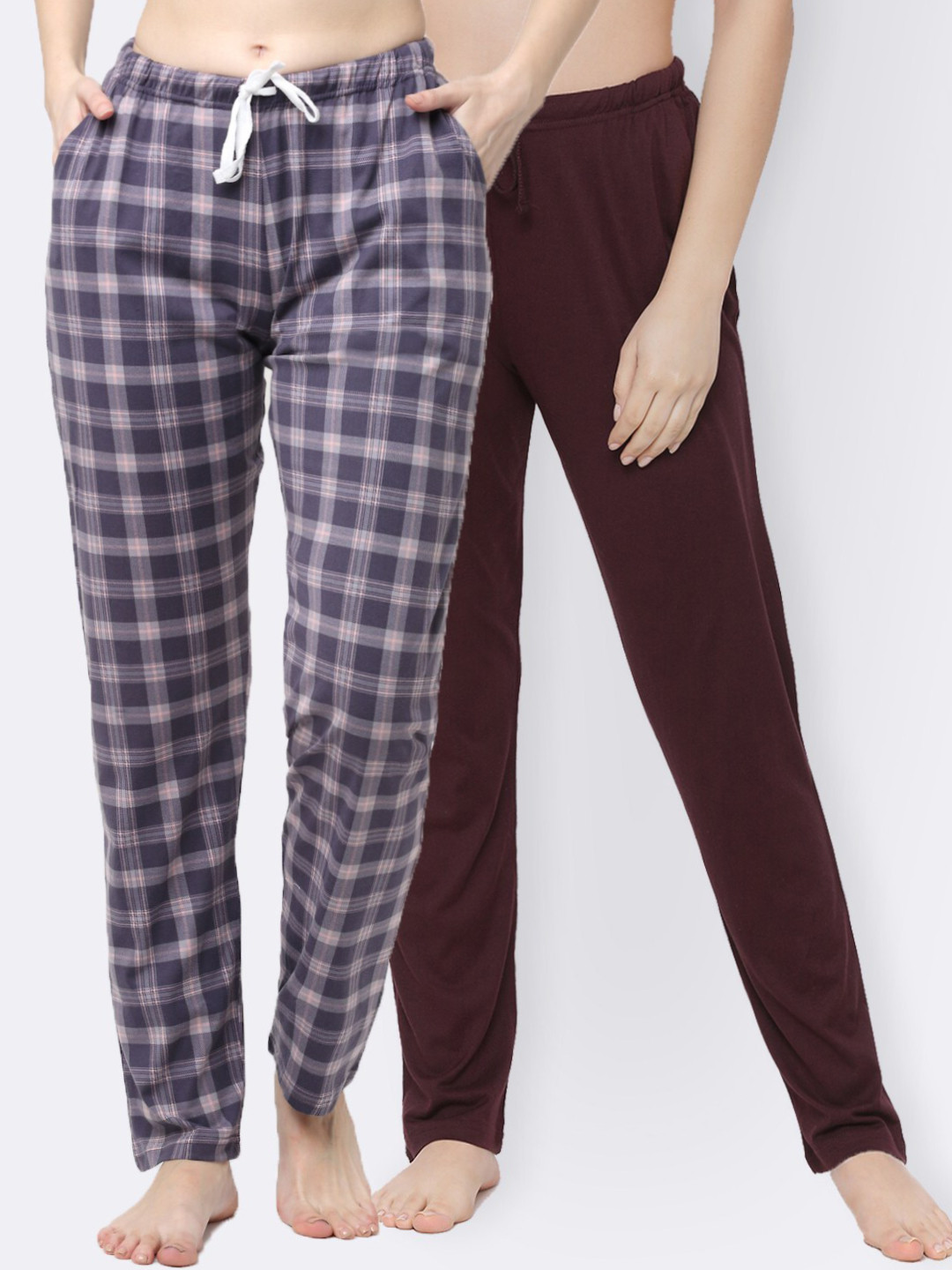 

Kanvin Women Pack Of 2 Printed Lounge pants, Brown