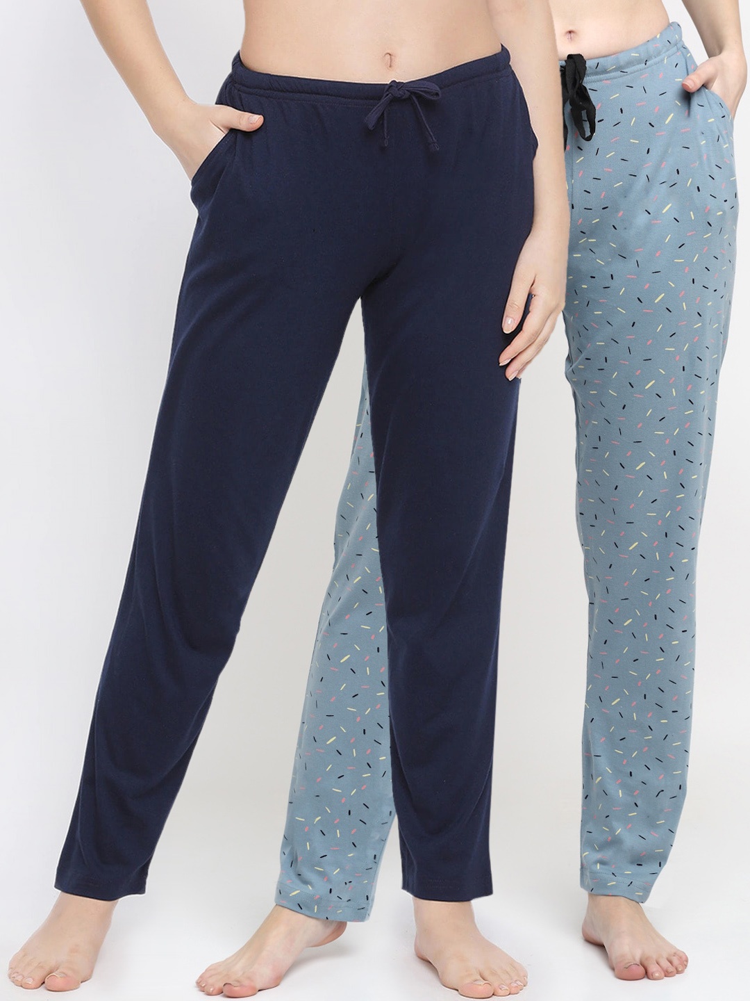 

Kanvin Women Pack Of 2 Printed Cotton Lounge Pants, Navy blue
