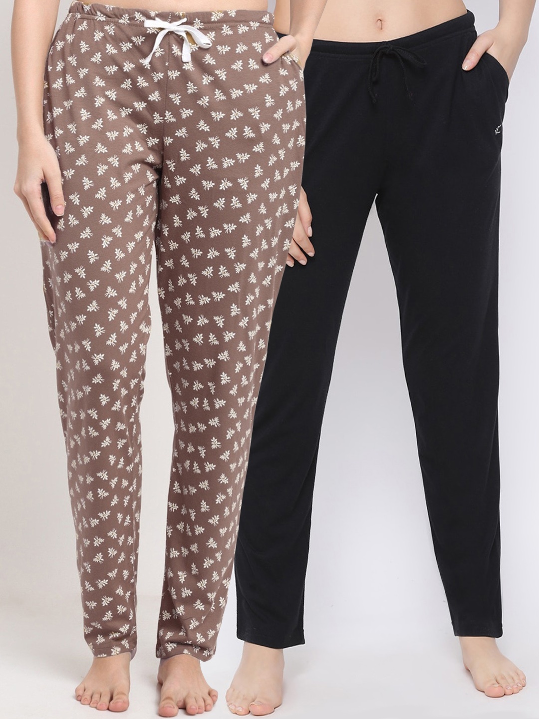 

Kanvin Women Pack Of 2 Printed Cotton Lounge Pants, Black