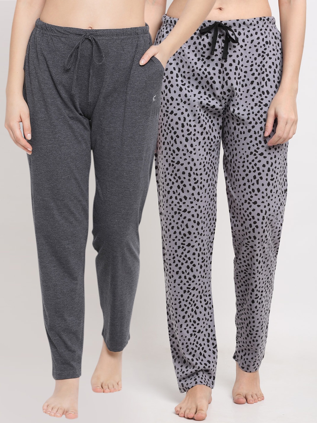 

Kanvin Women Pack Of 2 Printed Pure Cotton Lounge Pants, Charcoal