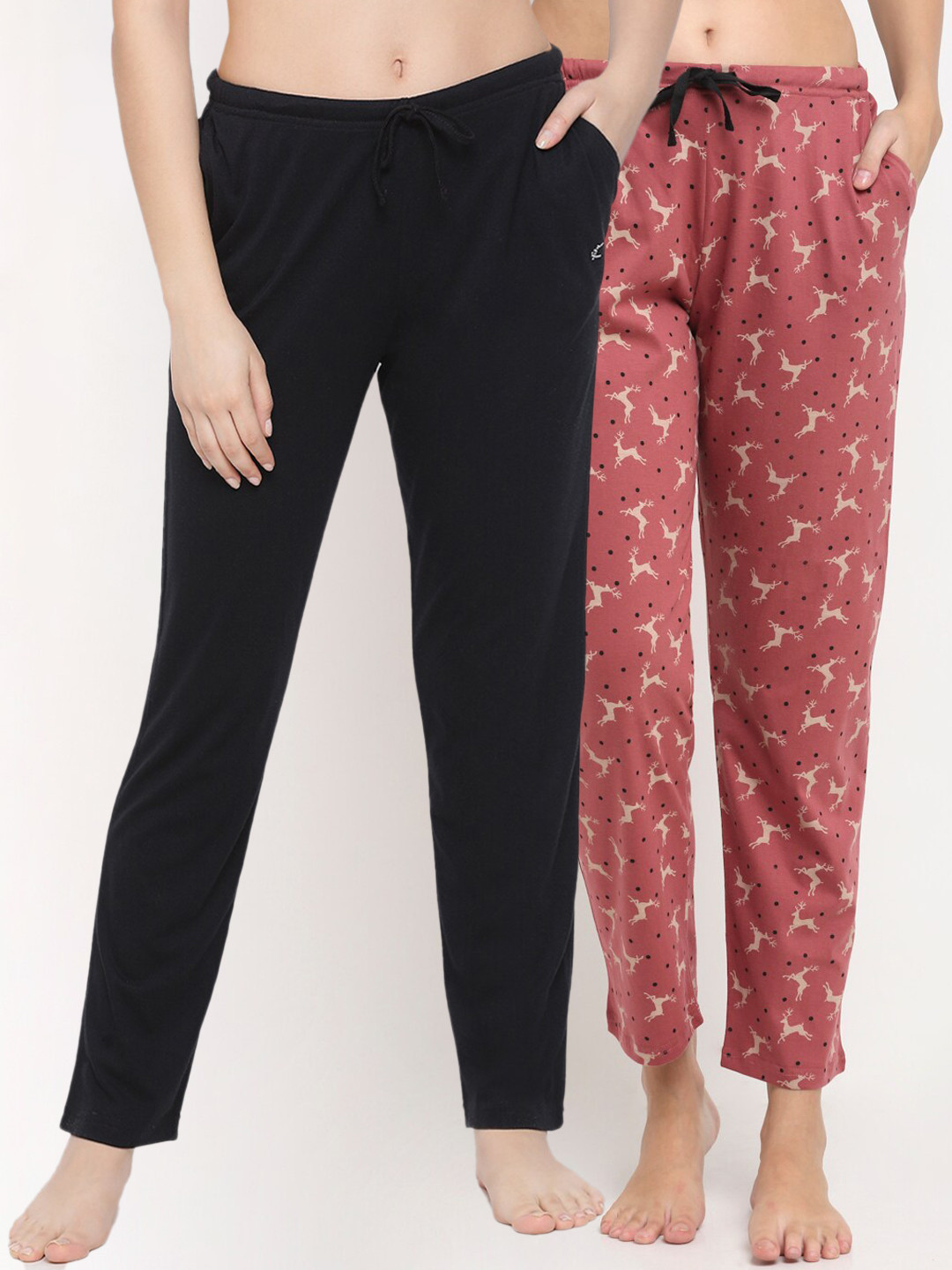 

Kanvin Women Pack Of 2 Pure Cotton Lounge Pants, Black
