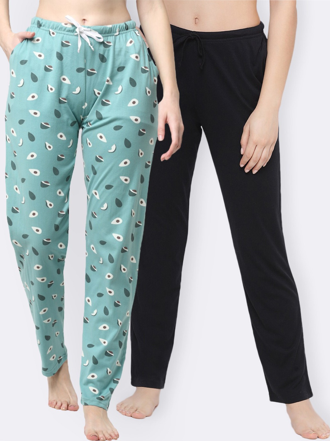 

Kanvin Women Pack Of 2 Printed Lounge pants, Black