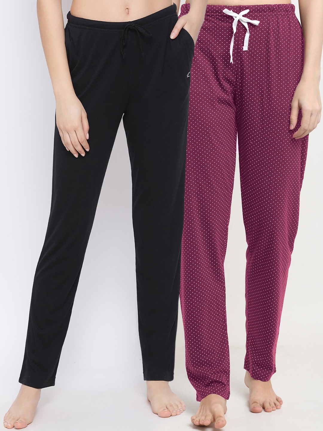 

Kanvin Women Pack Of 2 Solid Cotton Lounge Pants, Black