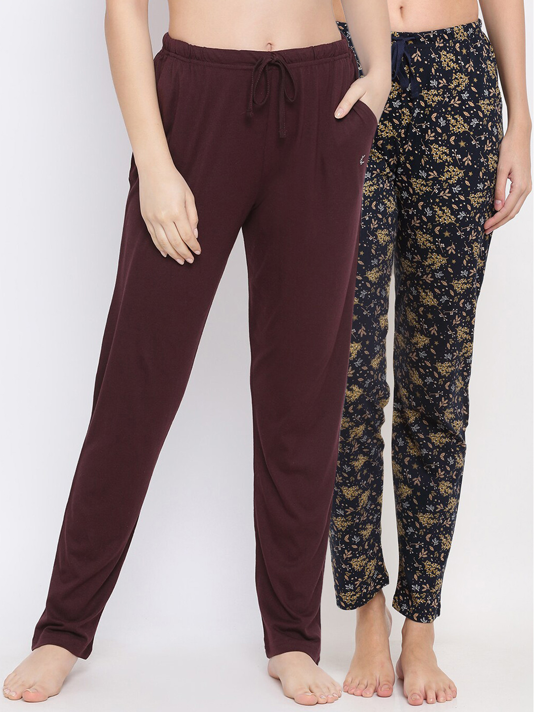 

Kanvin Women Pack Of 2 Printed Cotton Lounge pants, Brown