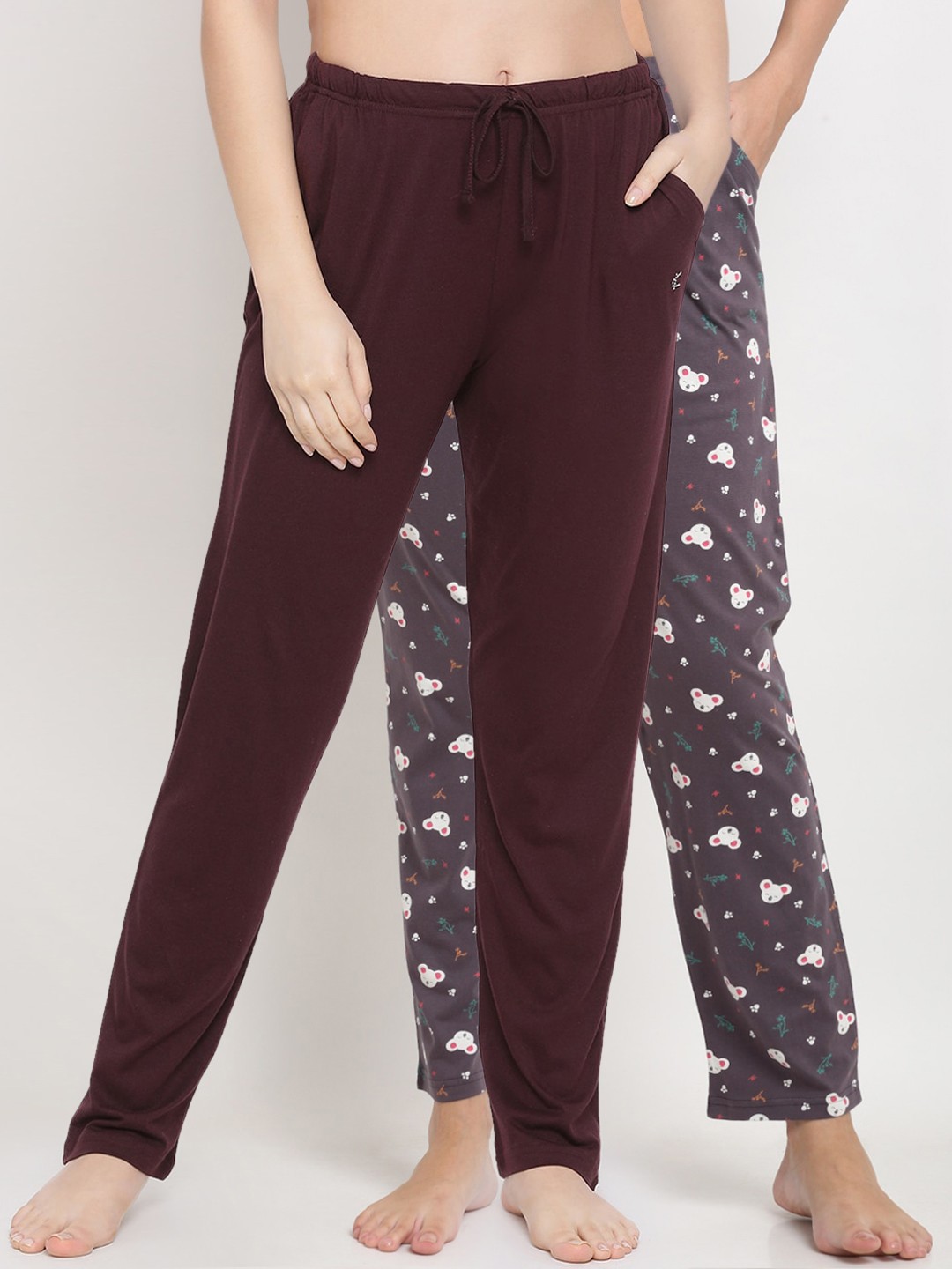 

Kanvin Women Pack Of 2 Printed Cotton Lounge Pants, Brown