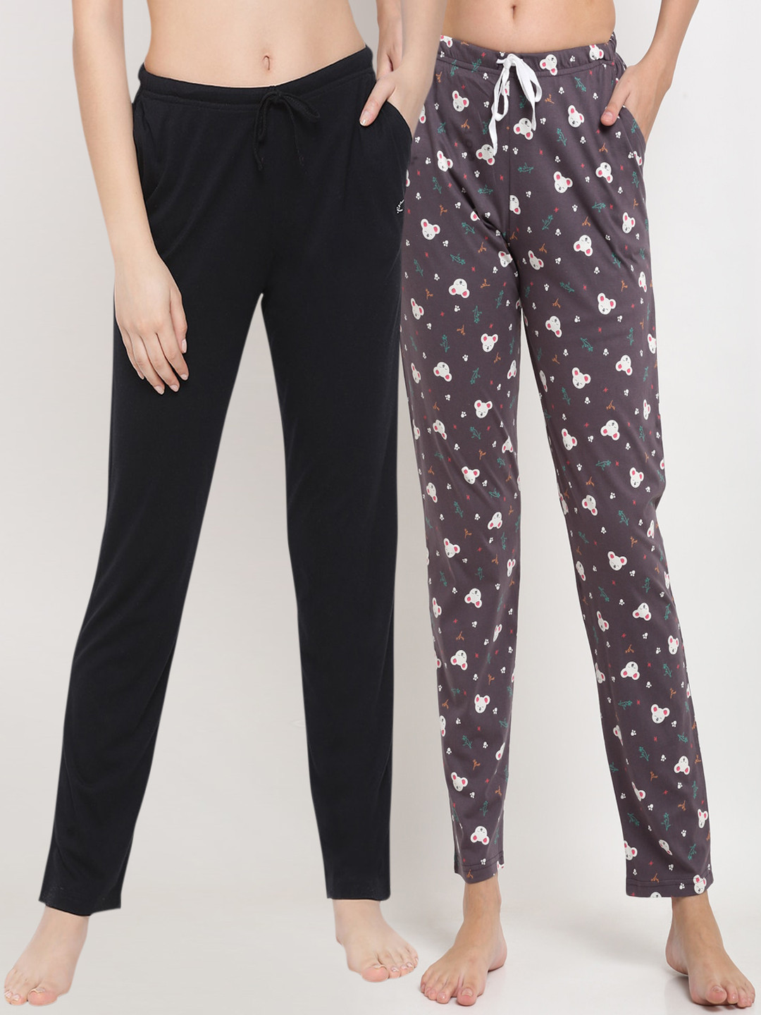 

Kanvin Women Pack Of 2 Printed Pure Cotton Lounge Pants, Black