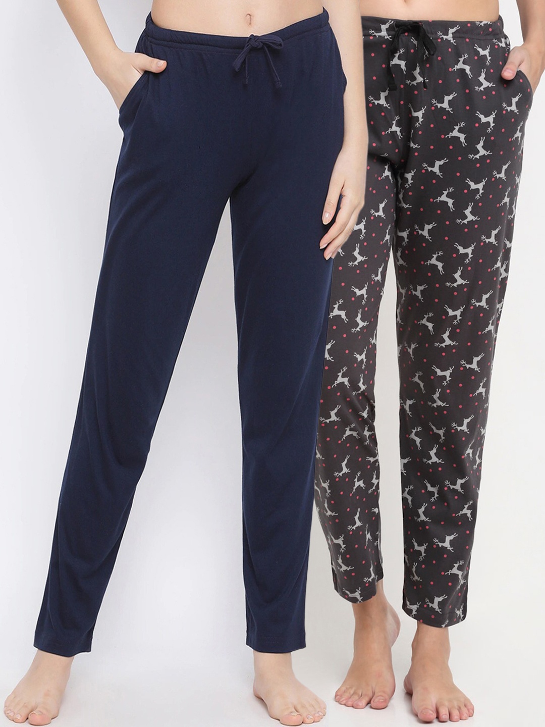

Kanvin Women Pack Of 2 Printed Cotton Lounge pants, Navy blue