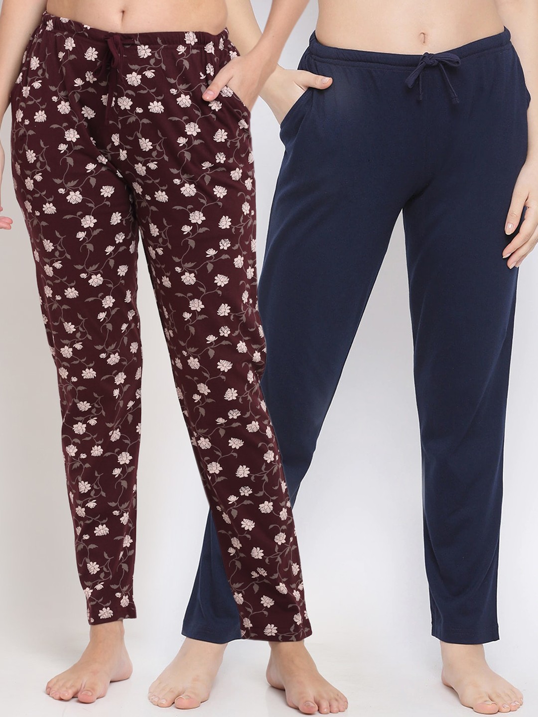 

Kanvin Women Pack Of 2 Pure Cotton Lounge Pants, Navy blue