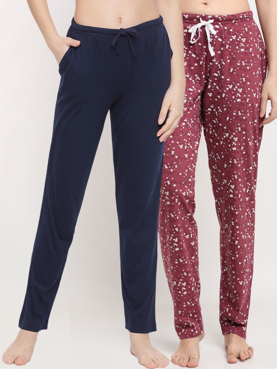 

Kanvin Women Pack Of 2 Printed Pure Cotton Lounge Pants, Navy blue